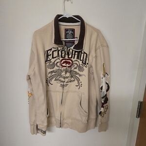 ECKO Unltd Hoodie Vintage Patches Jacket Zip Up Embroidery Size XL